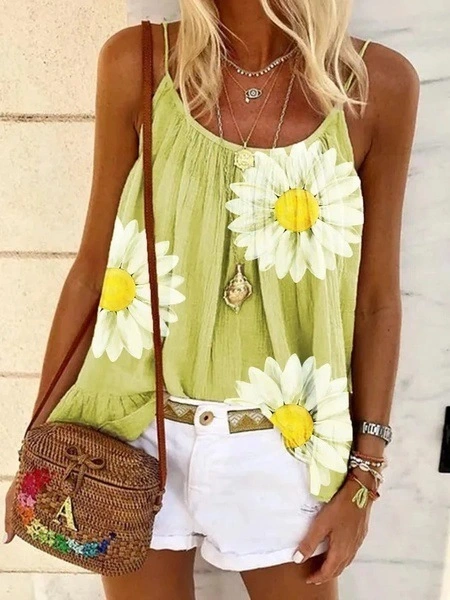 Summer Ladies Big Print Camisole Top Plus Size Loose Vest