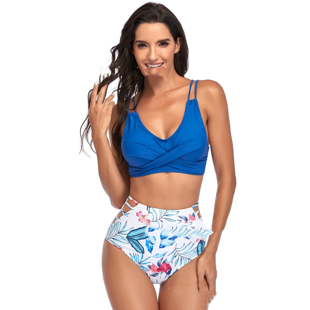 New High-Waist Hollow Swimsuit Sexy Gathered Bikini European And American Beachwear  