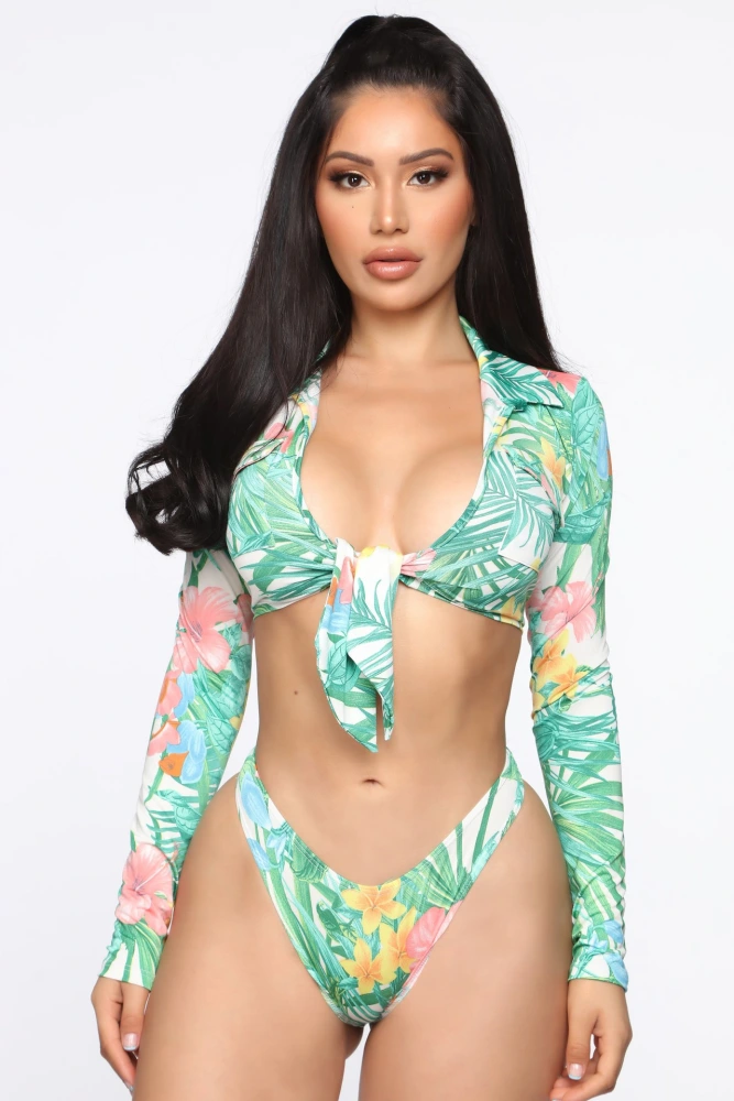 Zinc Foreign Trade Sexy High Waist Long Sleeve Printed Bikini