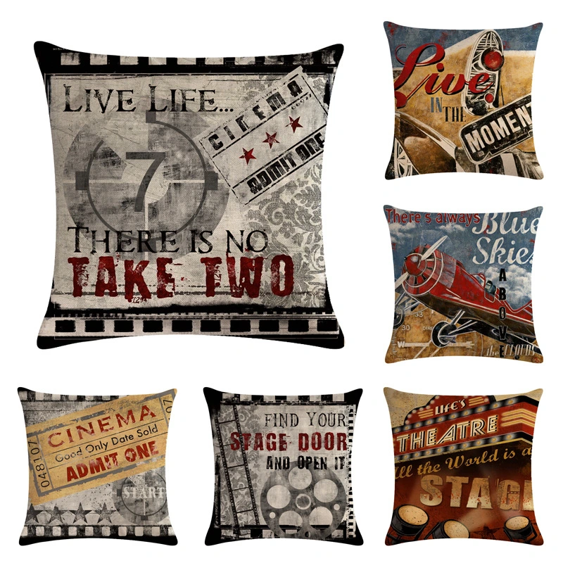 Retro Style Series Linen Sofa Pillow Car Cushion Cover Bay Window Cushion