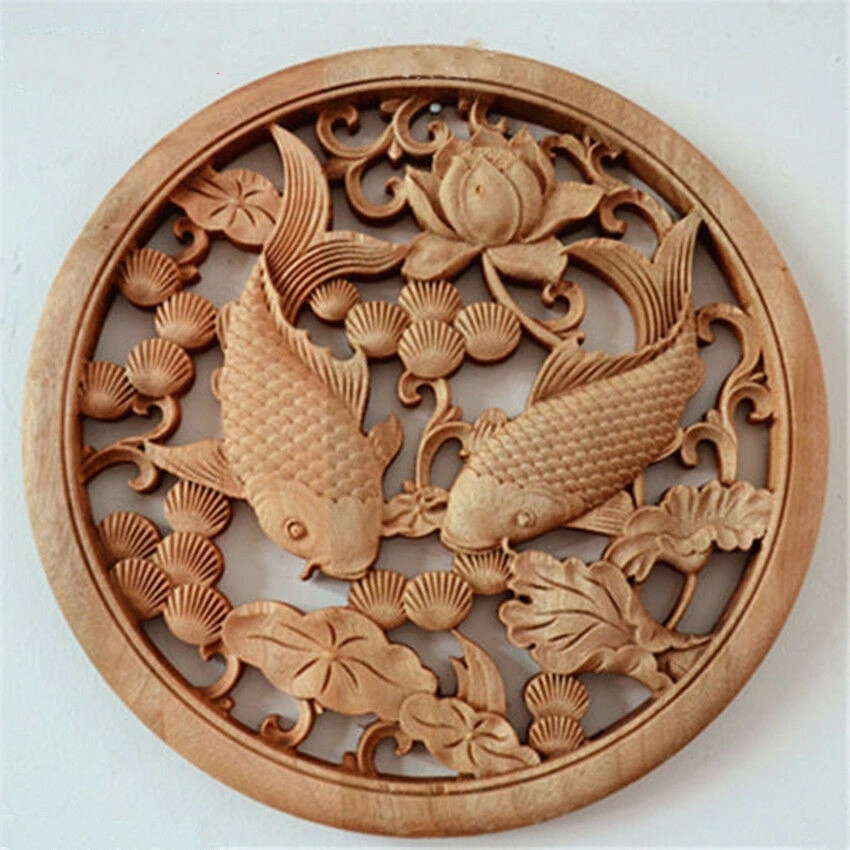 Woodcarving Camphor Wood Small Pendant Chinese Style Antique Wall Hanging