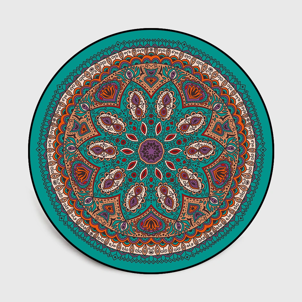 Bohemian Retro Mandala Flower Ethnic Style Living Room Bedroom Hanging Basket Chair Non-Slip Round Mat Carpet