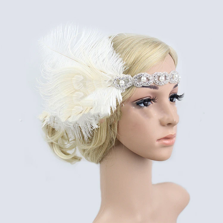 Handmade Vintage Feather Elastic Band Hair Accessories Ladies Headband Bridal Headwear