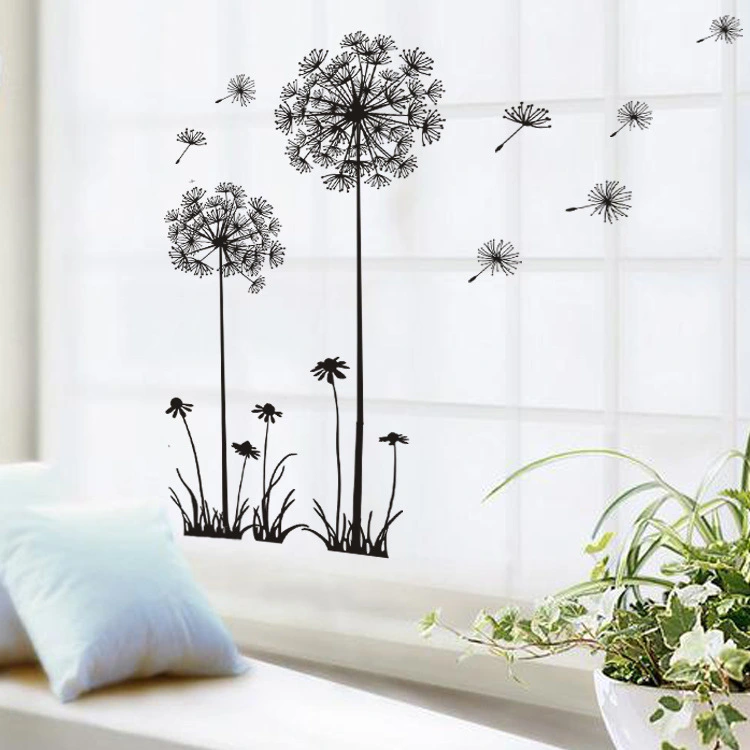 Factory Direct Sale Lm7030 Black Romantic Dandelion Sofa Bedroom Tv Background Sticker Pvc Wall Sticker