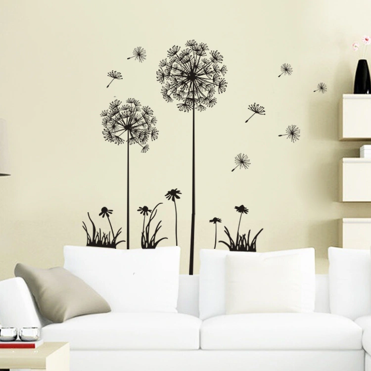 Factory Direct Sale Lm7030 Black Romantic Dandelion Sofa Bedroom Tv Background Sticker Pvc Wall Sticker