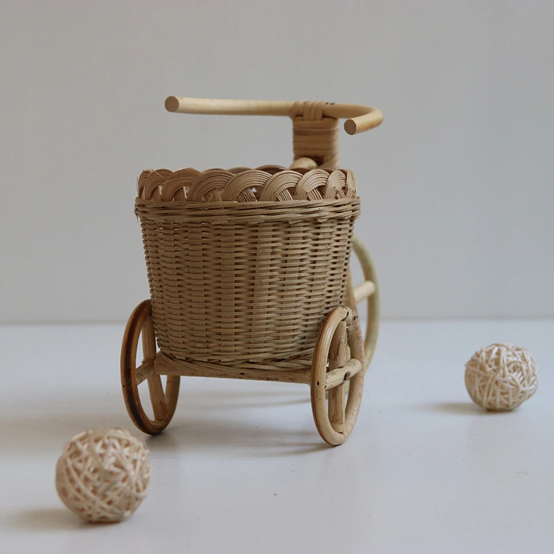 Bamboo Woven Hand-Woven Straw Fruit Basket Wicker Rattan Food Bread Storage Box Kitchen Decoration Bicycle Finishing Storage Box