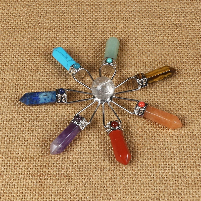 Natural Crystal Column Ornaments Amethyst Seven Chakra Energy Transmitter