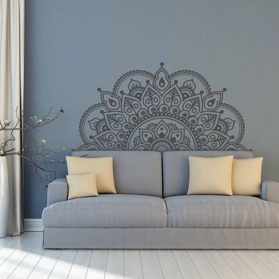 Customizable Color Size Semicircle Mandala Flower Pattern Bedside Decoration Carved Sticker