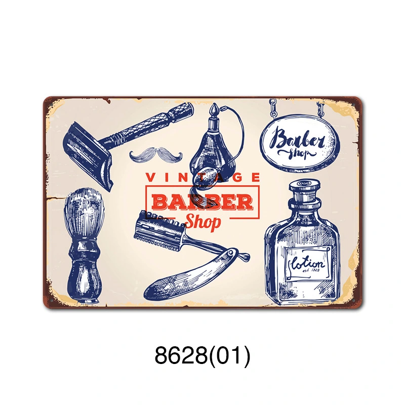 New barbershop Retro tin Painting Barbershop Background Wall Frameless Decorative Painting