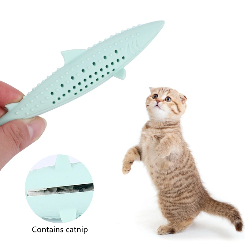 Cat Chewing Shark Funny Cat Stick Mint Clean Teeth Molar Stick Silicone Fish Toy