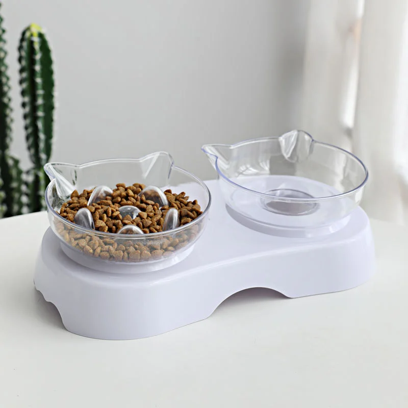 Protect The Cervical Spine Plastic Cat Bowl With Oblique Mouth Double Bowl
