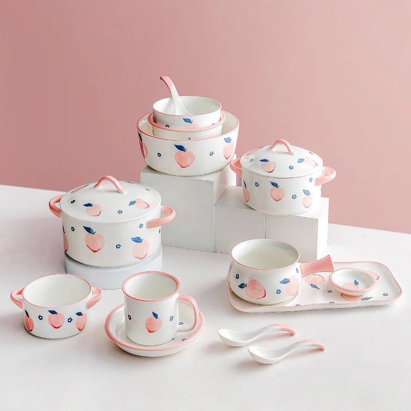 Peach Dishes, Cute Plates, Rice Bowls, Salad Bowls, Breakfast Sets, Household Dishes And Tableware Combinations