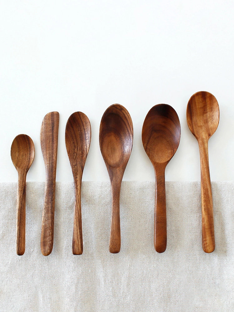 Japanese-Style Solid Wood Unpainted Environmental Protection Wooden Spoon Meal Spoon Mixing Spoon Teak Coffee Dessert Spoon Log Portable Tableware