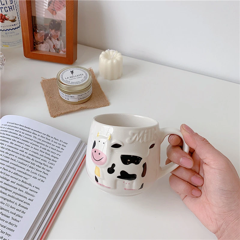 Cute Cartoon Mug Cow Embossed Creative Ceramic Mug With Handle