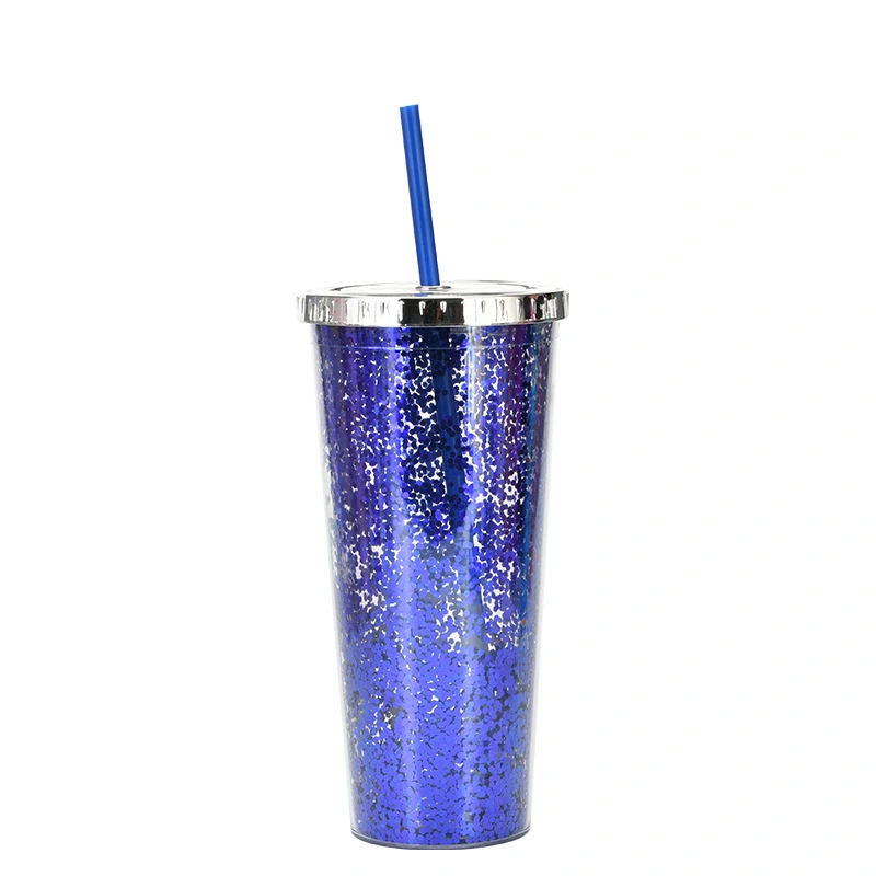 Creative Color Sequins Cup Straw Cold Cup with Lids and Straws Mug Plastic Straight Cup