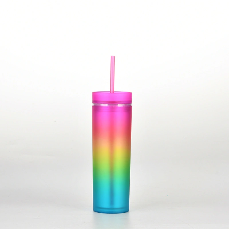 Gradient Color Double-Layer Plastic Straw Cup