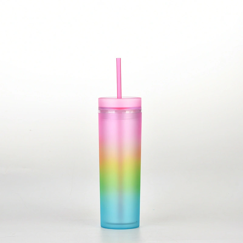 Gradient Color Double-Layer Plastic Straw Cup