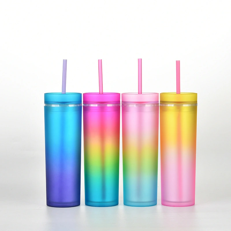 Gradient Color Double-Layer Plastic Straw Cup