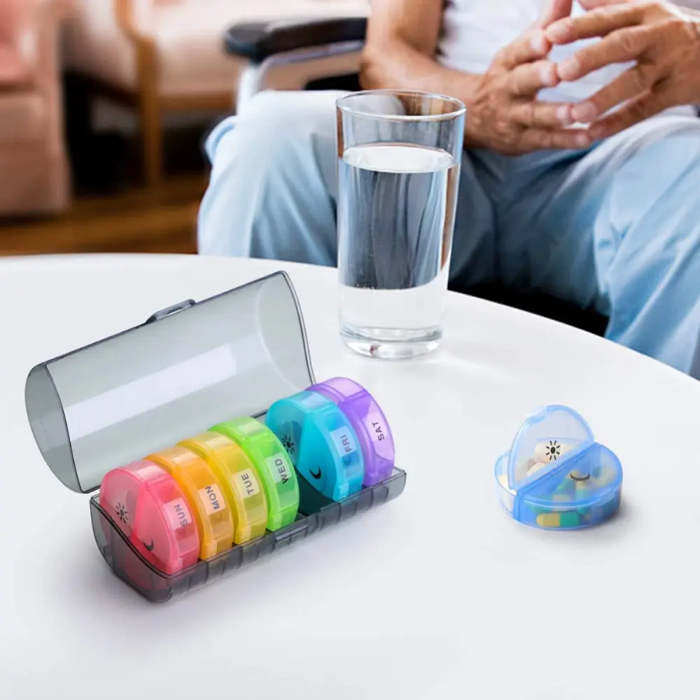 14-compartment Pill Box. High-quality Portable 7-day Pill Box Color Clamshell Morning And Evening Pill Box