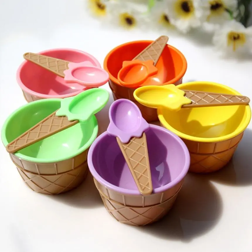 New 1 Set Kids Ice Cream Bowl Spoon Set