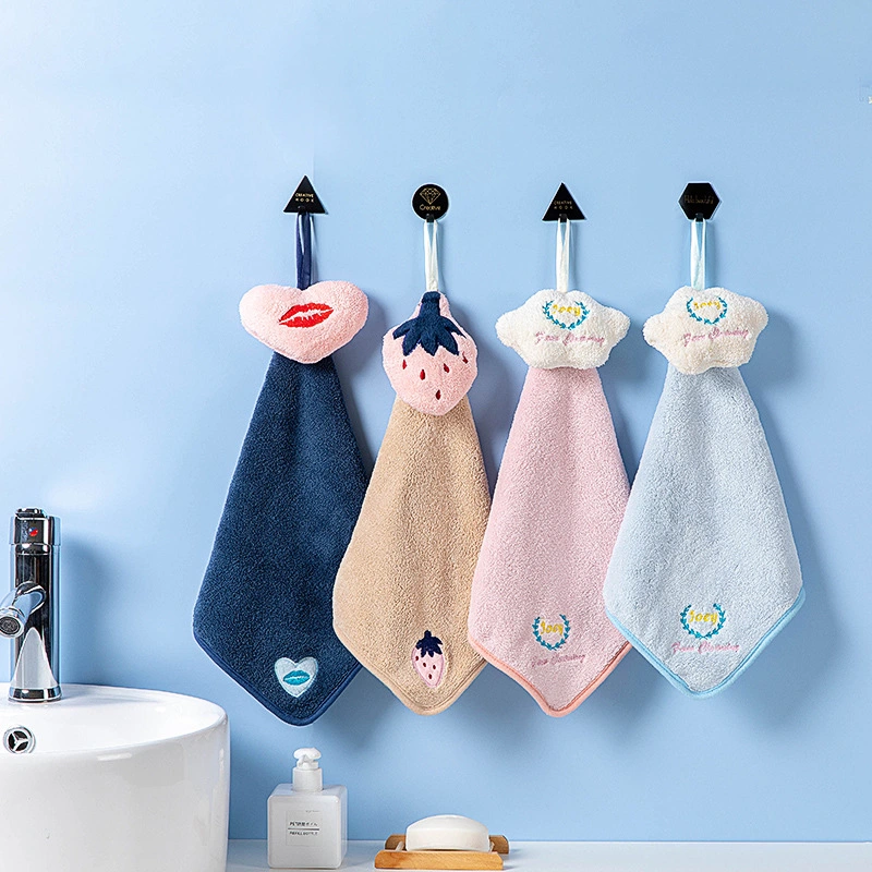 Kitchen Cloud Hand Towel Bathroom Hangable Coral Fleece Cute Absorbent Hand Towel Rag