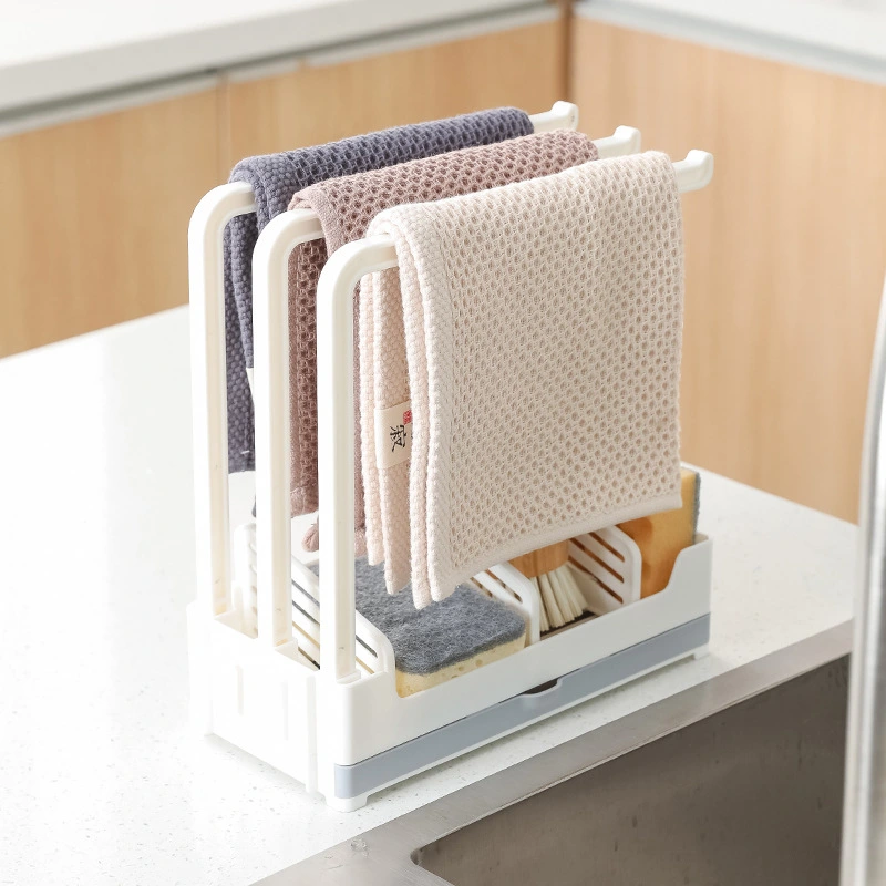 Drain Rack Sponge Storage Rack with Tray Perforation-free Vertical Wall Hanging Rag Rack for Kitchen Supplies