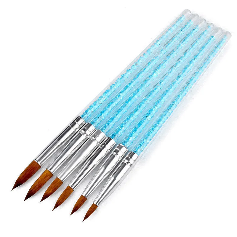 Set Of 6 Blue Transparent Crystal Pens With Diamonds