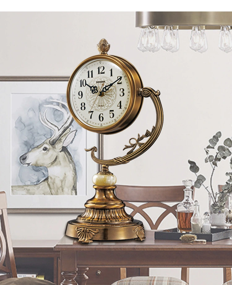 European Style Living Room Desk Clock Copper-Plated Large Clock Ornaments Desk Desk Desktop Sitting Clock