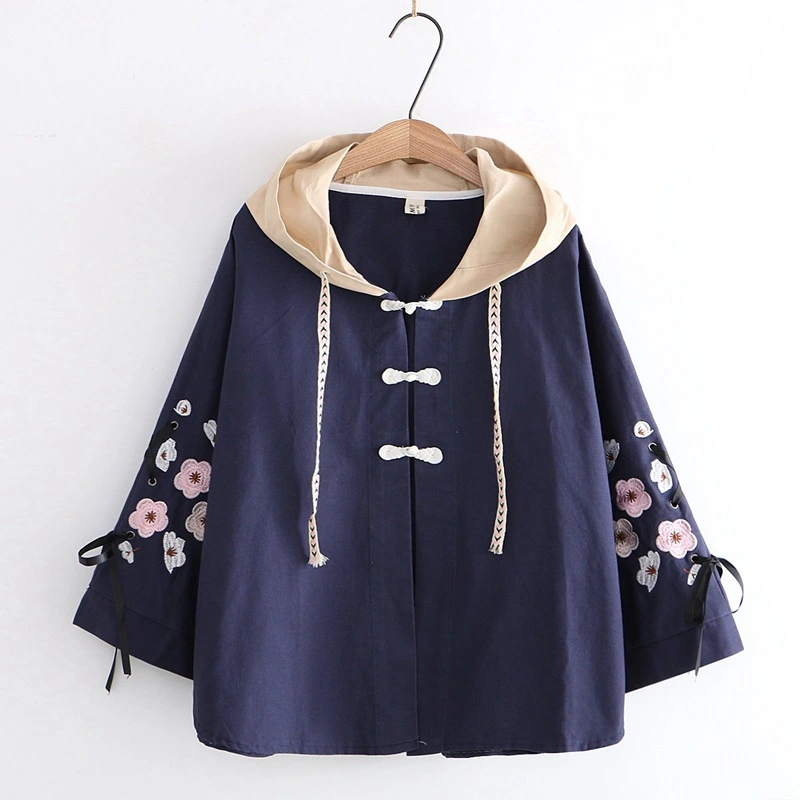 Japanese Mori Girl 19 Autumn Cherry Blossom Embroidered Hooded Jacket Student Girl Soft Cute Girl Archaic Cloak Cloak Cloak