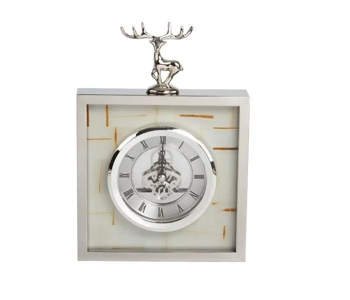 Creative Square Metal White Cow Bone Deer Head Clock