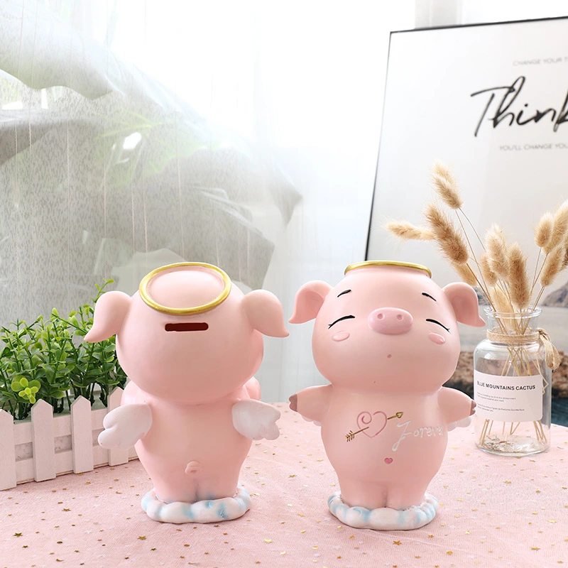 Creative Ins Lovely Angel Golden Pig Deposit Pot Girl Heart Craft Gift Student Gift Resin Ornament