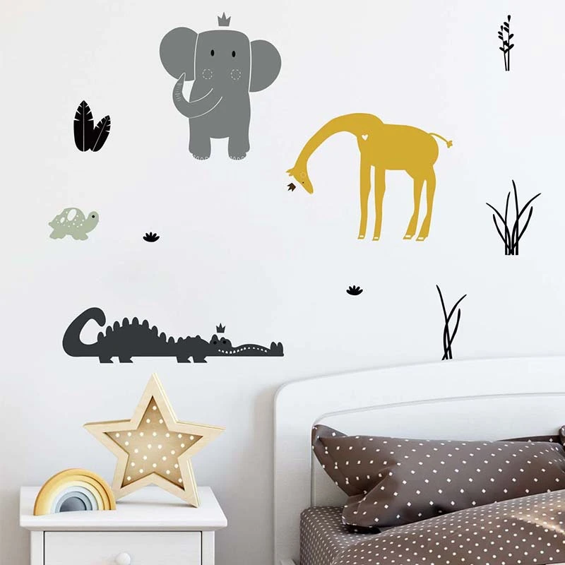 Personality Hand Painted Cartoon Simple Animal Wall Stickers Kindergarten Childrens Room Decoration Layout Self-Adhesive Painting