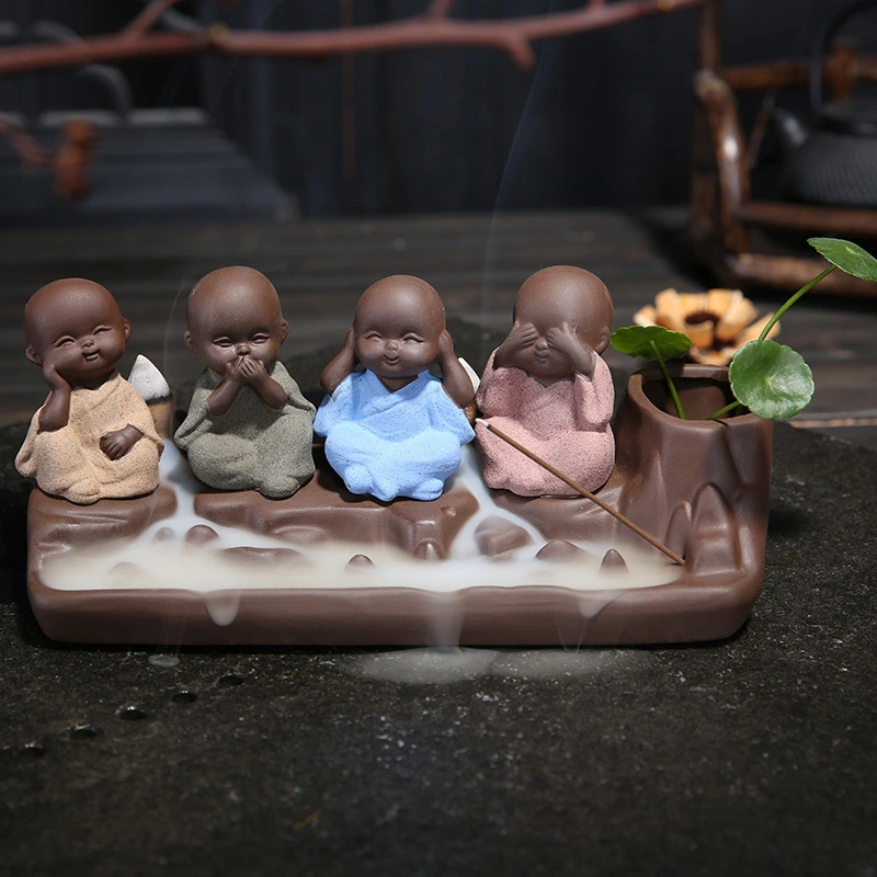 Ceramic Backflow Incense Burner Four No Little Monks Creative Aromatherapy Burner Tea Ceremony Home Furnishing Decoration