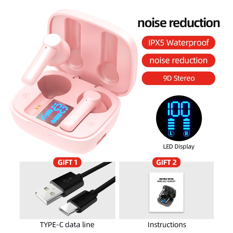 LB-8 Bluetooth Headset TWS Binaural 5.0 Wireless Sports Headset Digital Display In-Ear 5-Level Stereo