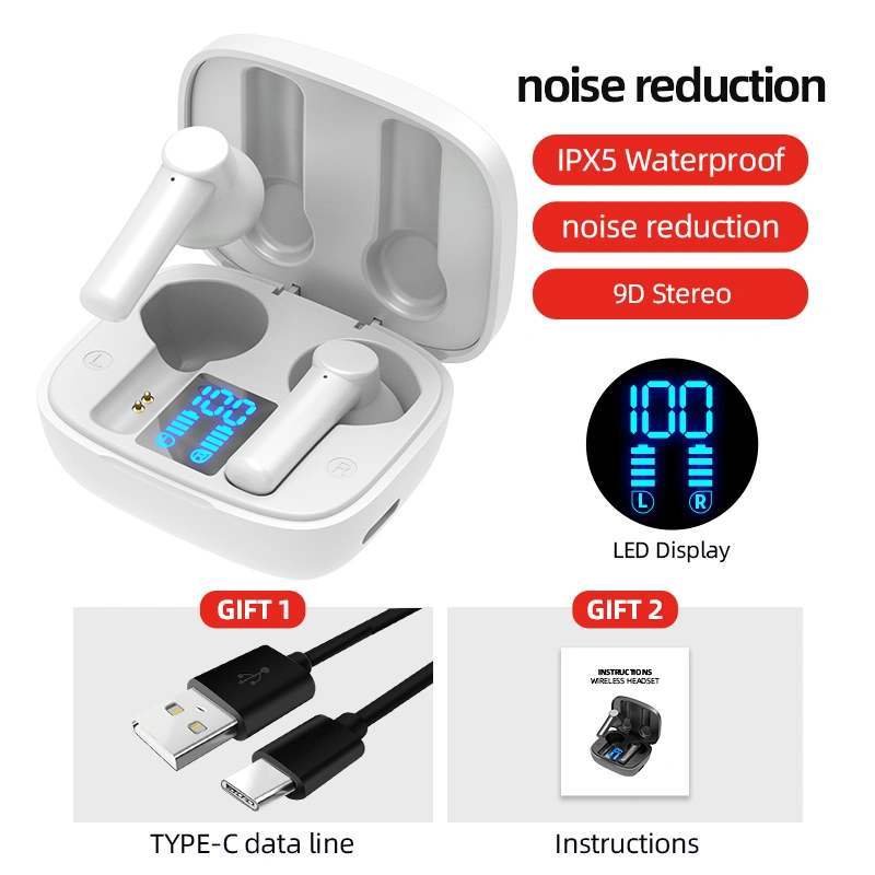 LB-8 Bluetooth Headset TWS Binaural 5.0 Wireless Sports Headset Digital Display In-Ear 5-Level Stereo