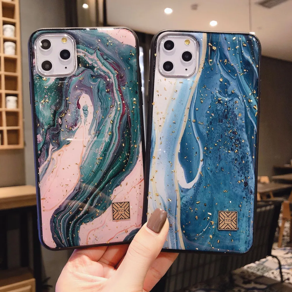 Compatible with Apple, Compatible with Apple , Granite Marble Stone Texture Phone Case For iPhone Luxury Glitter Soft Cover Gold Foil For iPhone 12 Mini 11 Pro Xs Max X XR 6 6s 7 8 Plus