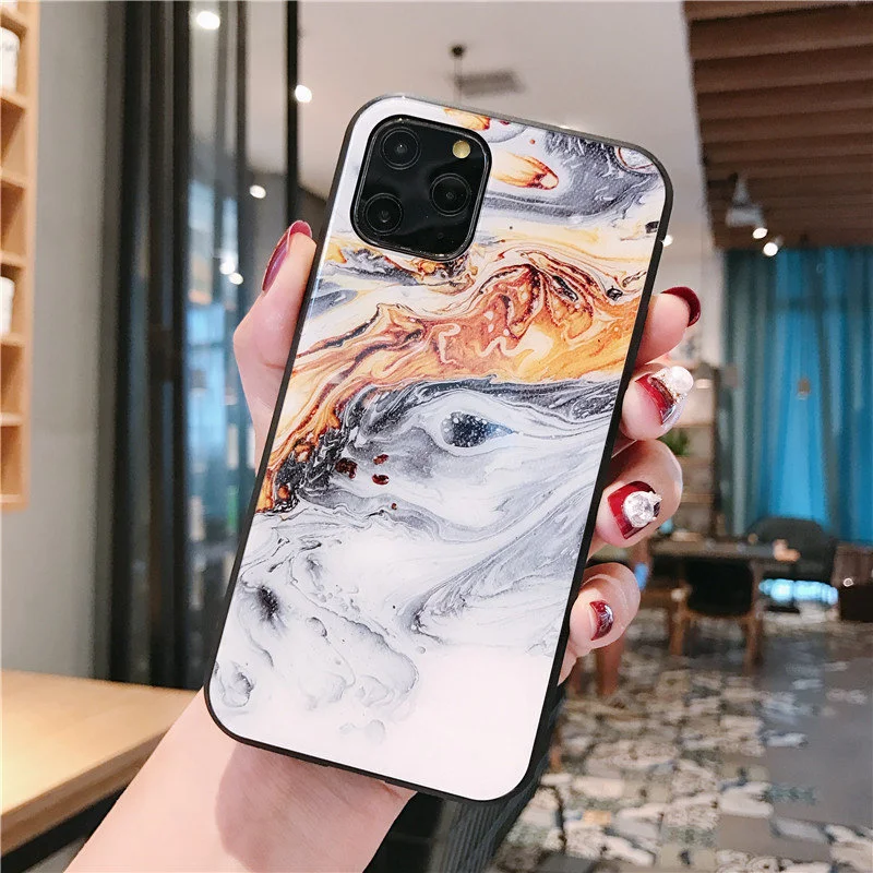 Compatible with Apple, LuxuryFull Protective Mobile Phone Case IphoneTempered Glass TPU Hard Marble Back Cover For Iphone 11 12 Pro Max X XR XS Max 8 7 6 6s plus