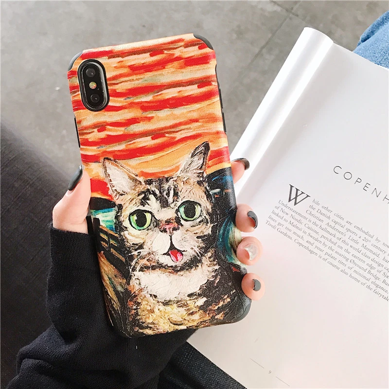 Compatible with Apple , Retro Art Apple 11promax Mobile Phone Case Cat 7p8p Embossed