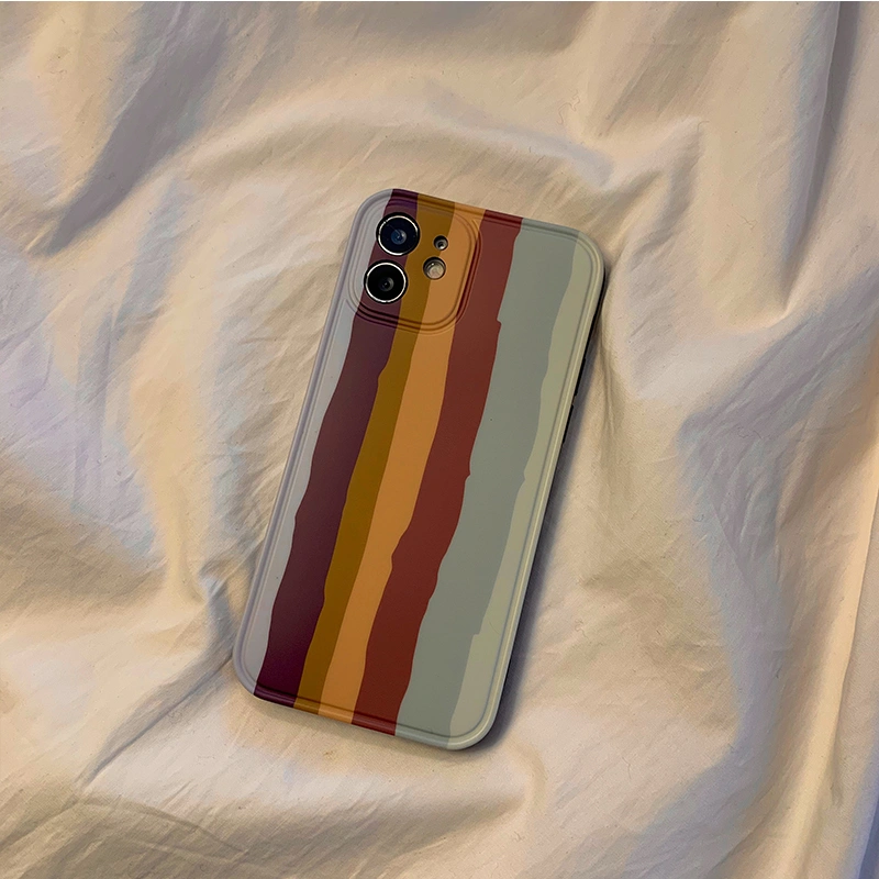 Compatible with Apple , Simple Rainbow Stripes Silicone Couple All-inclusive Camera Phone Case