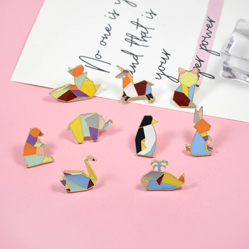 Cartoon Cute Geometric Lines Colorful Animal Penguin Rabbit Brooch