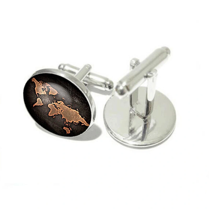 World Map Miniature Time Gem Cufflink