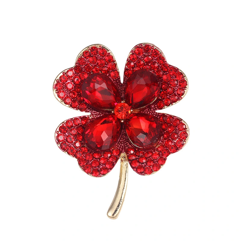  Creative Light Luxury High-End Four-Leaf Clover Brooch Zinc Hot New Product Copper Inlaid Zircon Brooch Factory Direct sales