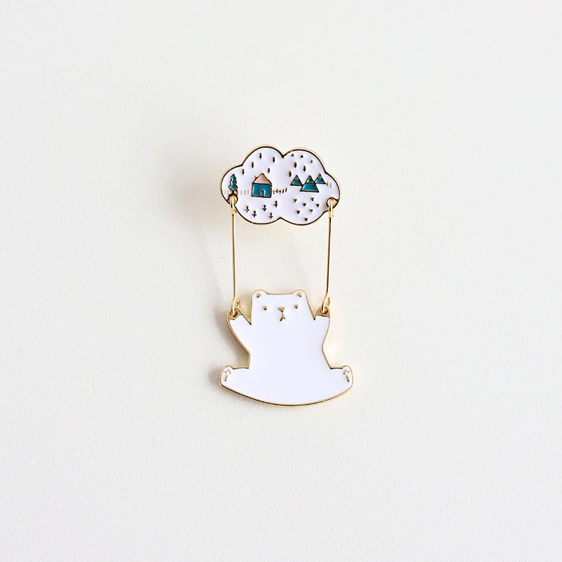 Fresh And Simple Cute Little Animal Polar Bear Cloud Decoration Pin Clothes Bag Accessories Brooch