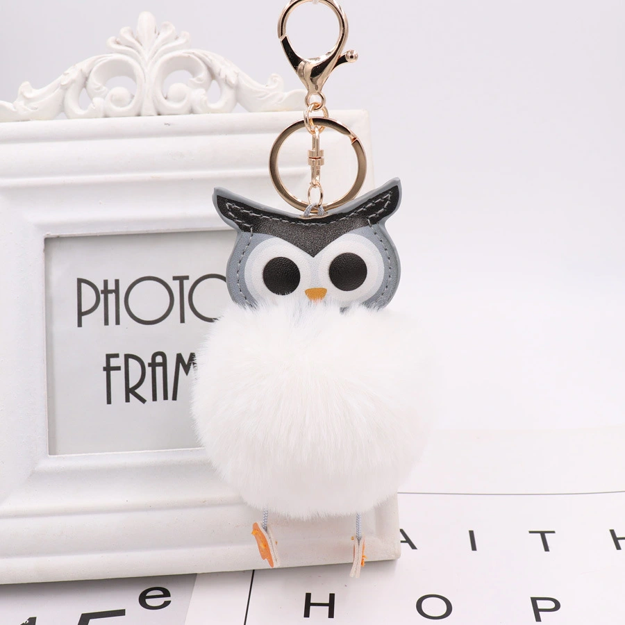 Lovely Owl Hairy Ball Key Ring