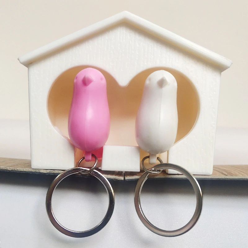 Couple Bird House Keychain Creative Key Anti-Lost Device Sparrow Bird Key Hanging New Strange Gift