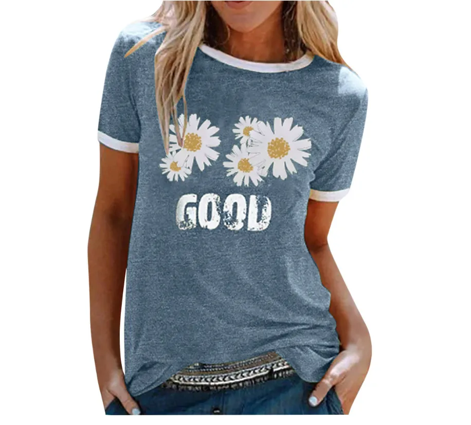  Summer Express Amazon Popular Small Daisy Print Splicing Loose Leisure
