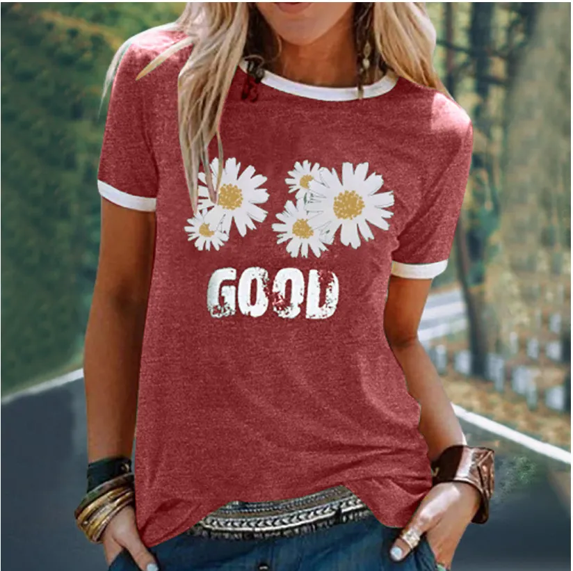  Summer Express Amazon Popular Small Daisy Print Splicing Loose Leisure