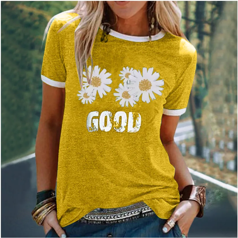  Summer Express Amazon Popular Small Daisy Print Splicing Loose Leisure