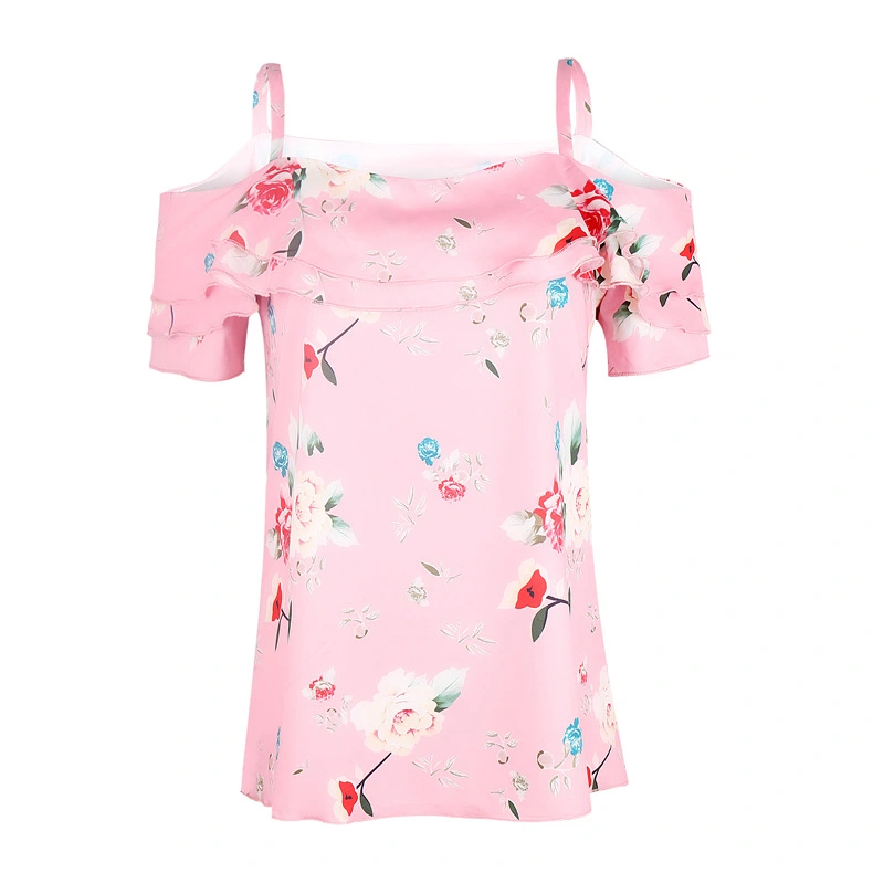 Off-the-shoulder Top Floral Shirt Spaghetti Belt Top Ladies Slim Fit Shirt