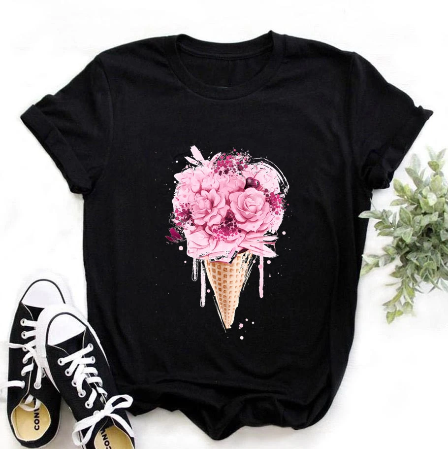 Women'S Bike Fashion Black T-Shirt Girl Harajuku Korean Graphic Top